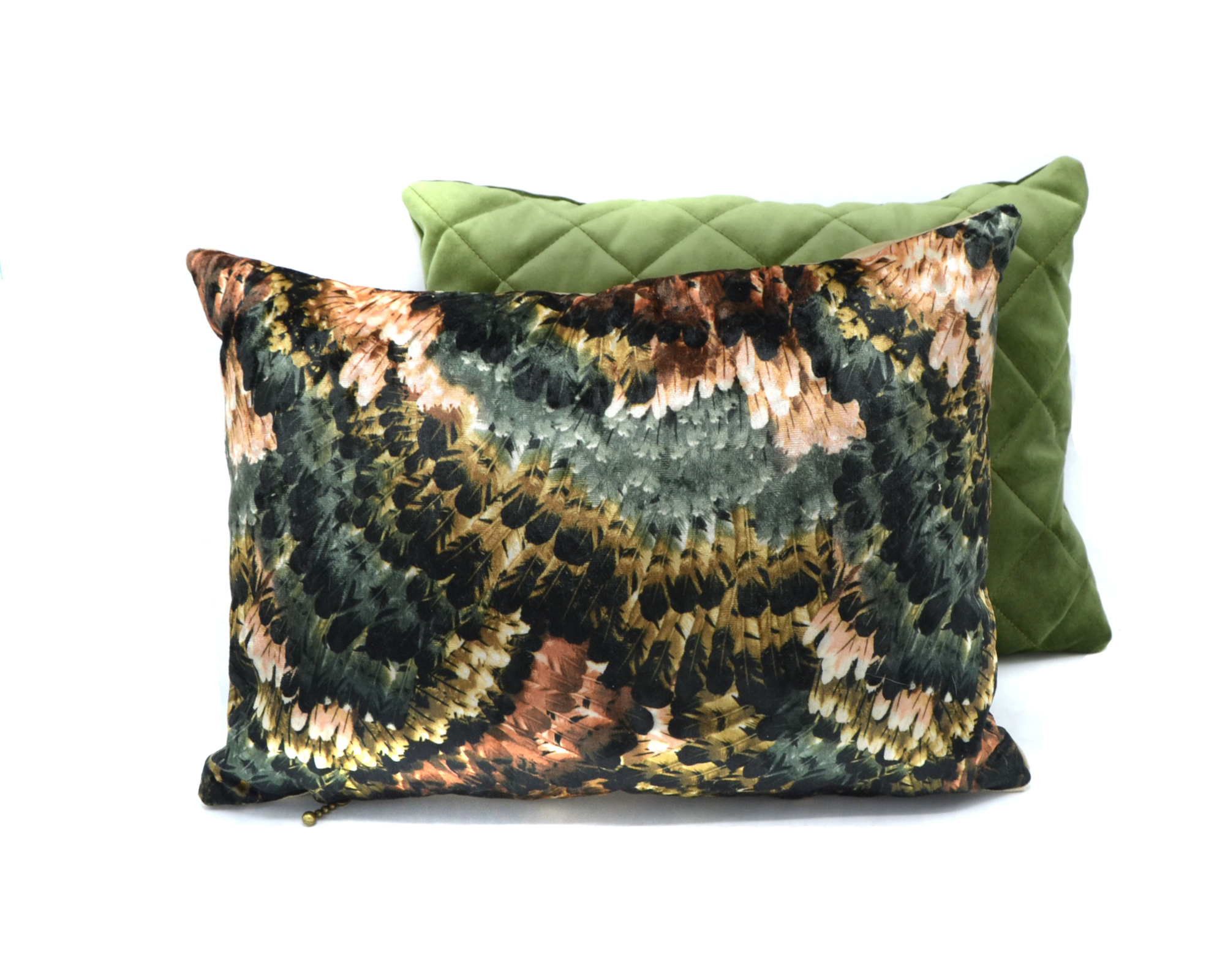 Kussen velvet pheasant oranje blauw 45 x 45 cm