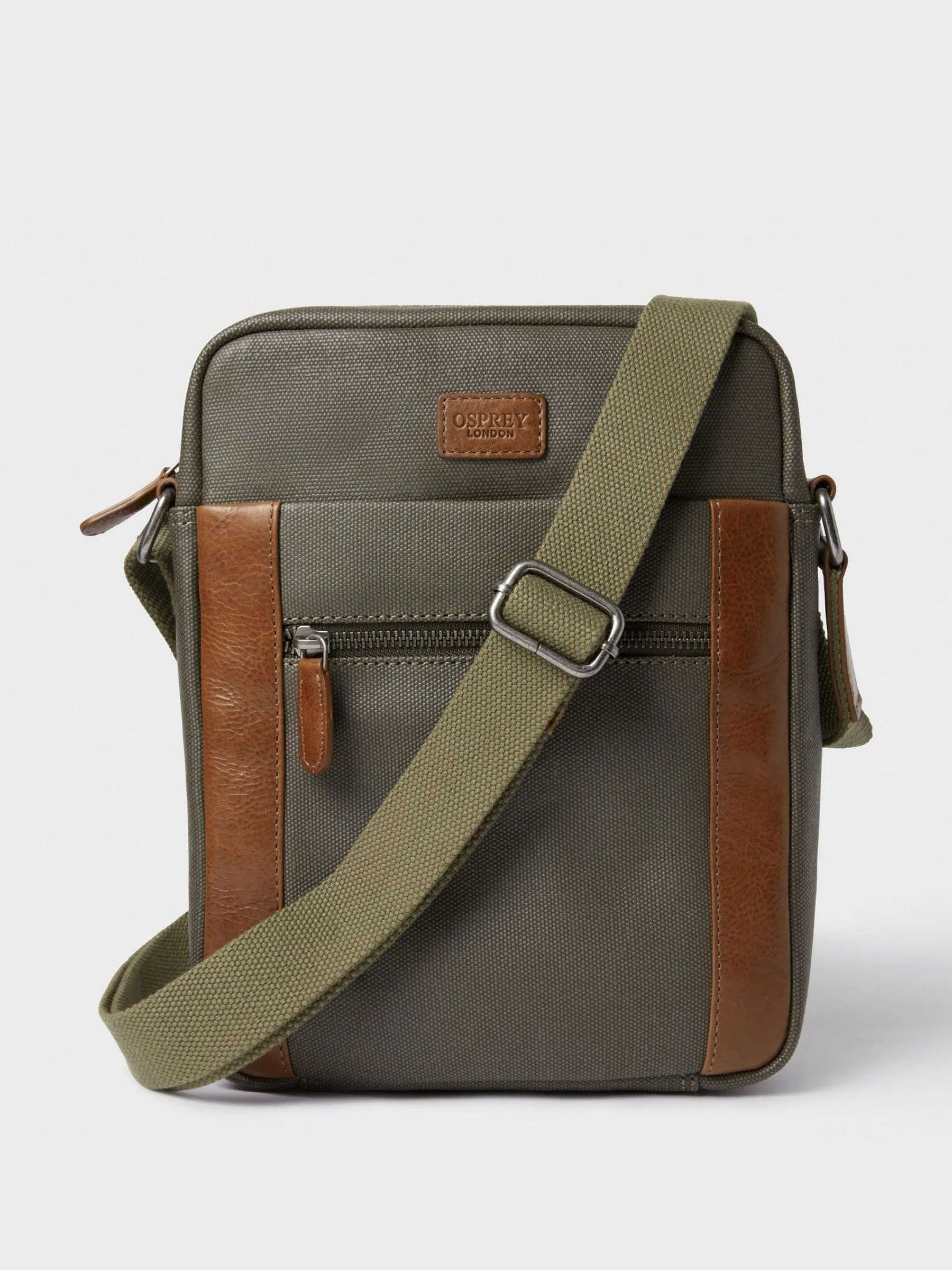 Groen - Osprey London - Canvas en leren gewaxte The Small Grantham Messenger-tas
