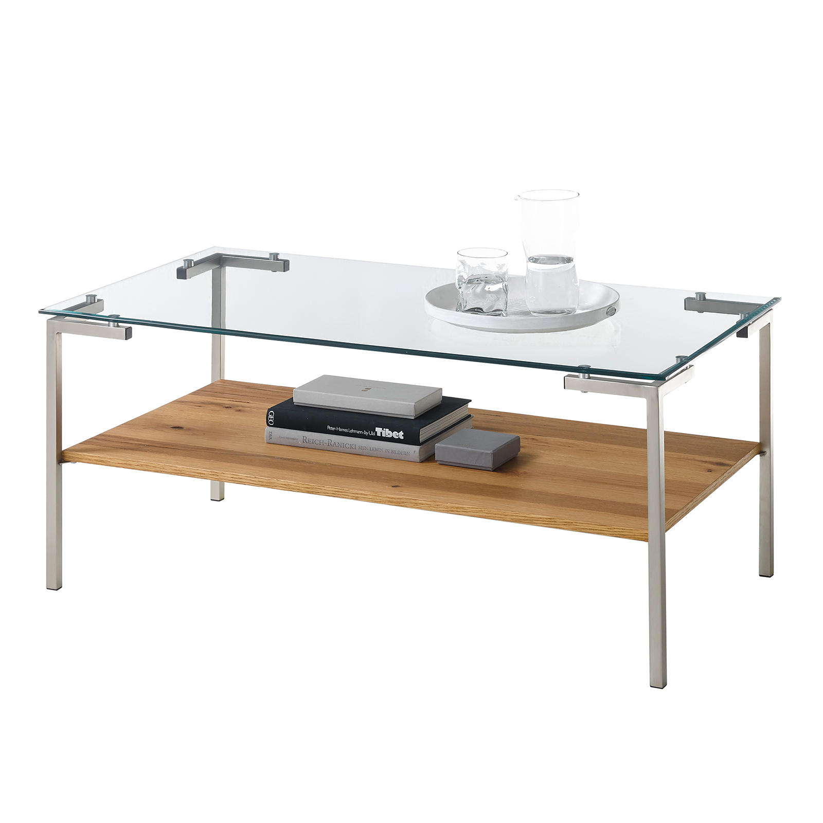 Couchtisch - Edelstahl-Eiche - Glasplatte - 110 cm