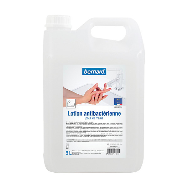 Lotion antibactérienne mains Bernard, bidon de 5 L