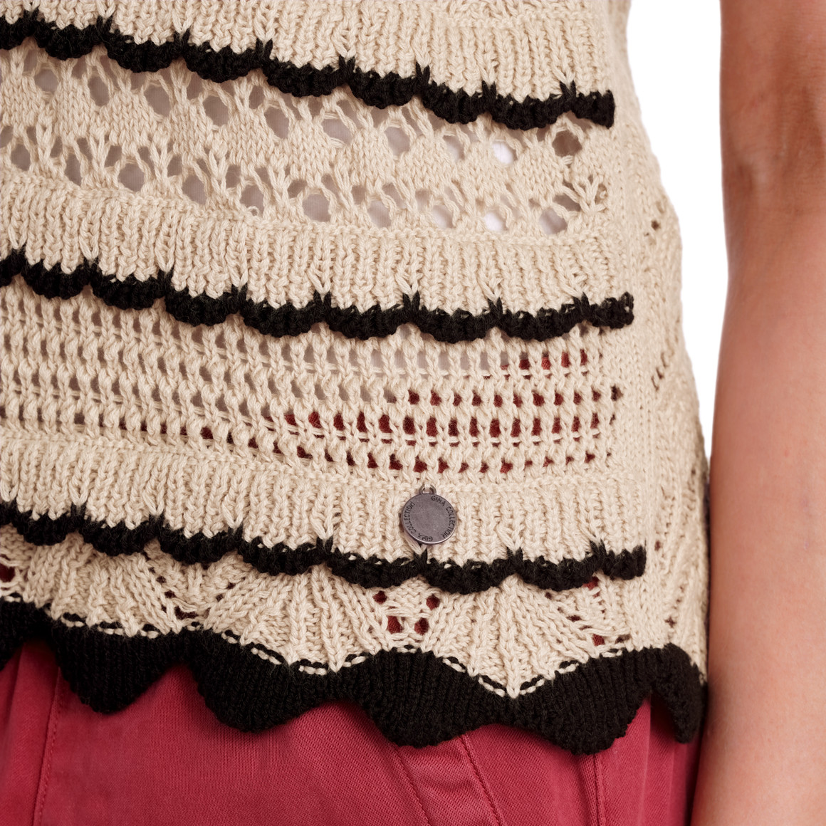 Gina Collection Damen Stricktop mit Ajourmuster beige