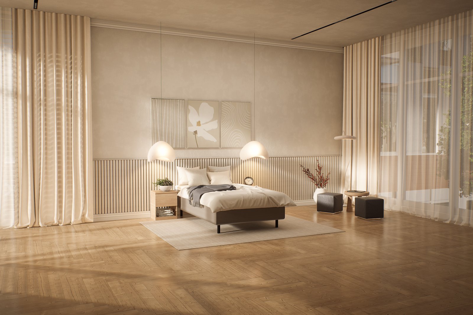 Premium 10 rammeseng Tekstil Storm 09 beige. Fast liggekomfort, Premium 10 overmadrass og runde sorte 15 ben.