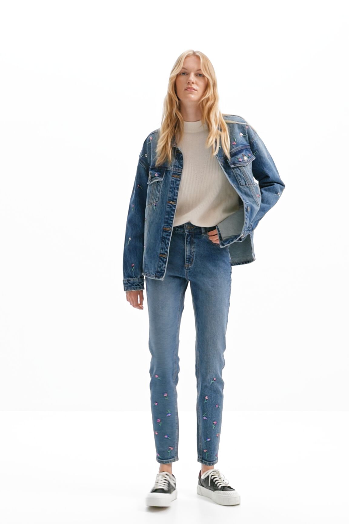 Jean skinny push-up fleurs