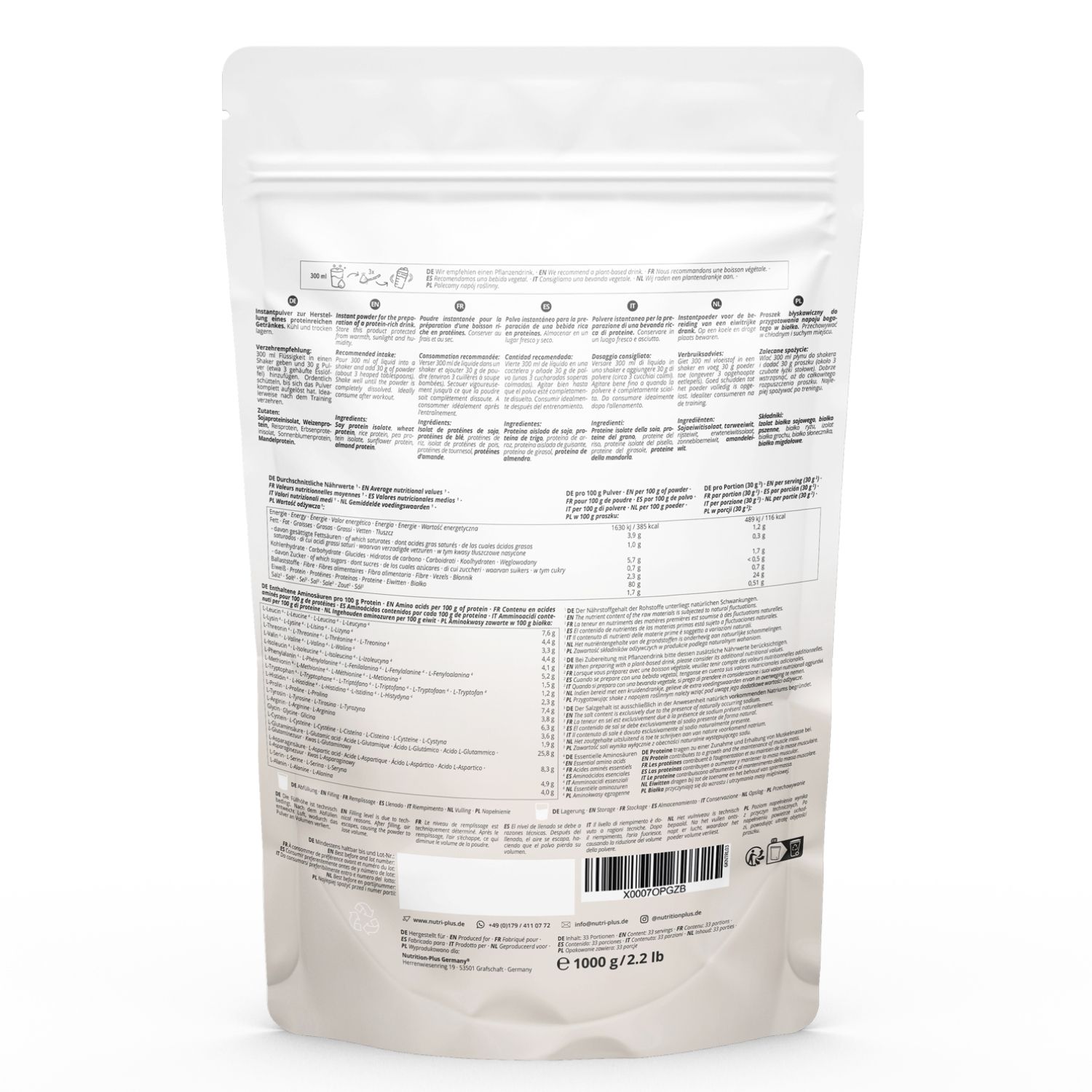 Nutri+ 6K Eiweißpulver 1kg - Protein Shake ohne Whey