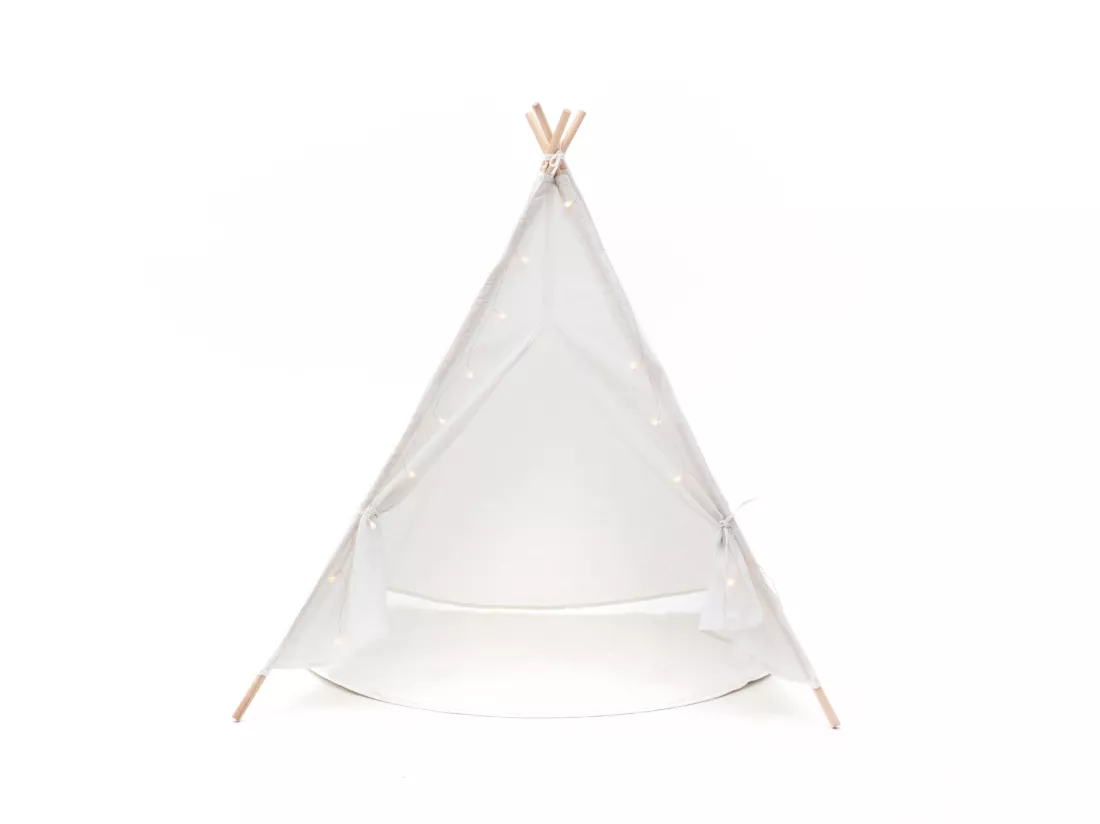Tipi d'Enfant Montessori Robincool Koda 120x120x150 cm Pliable Usage Intérieur Extérieur en Tissu Blanc Lumières Tapis