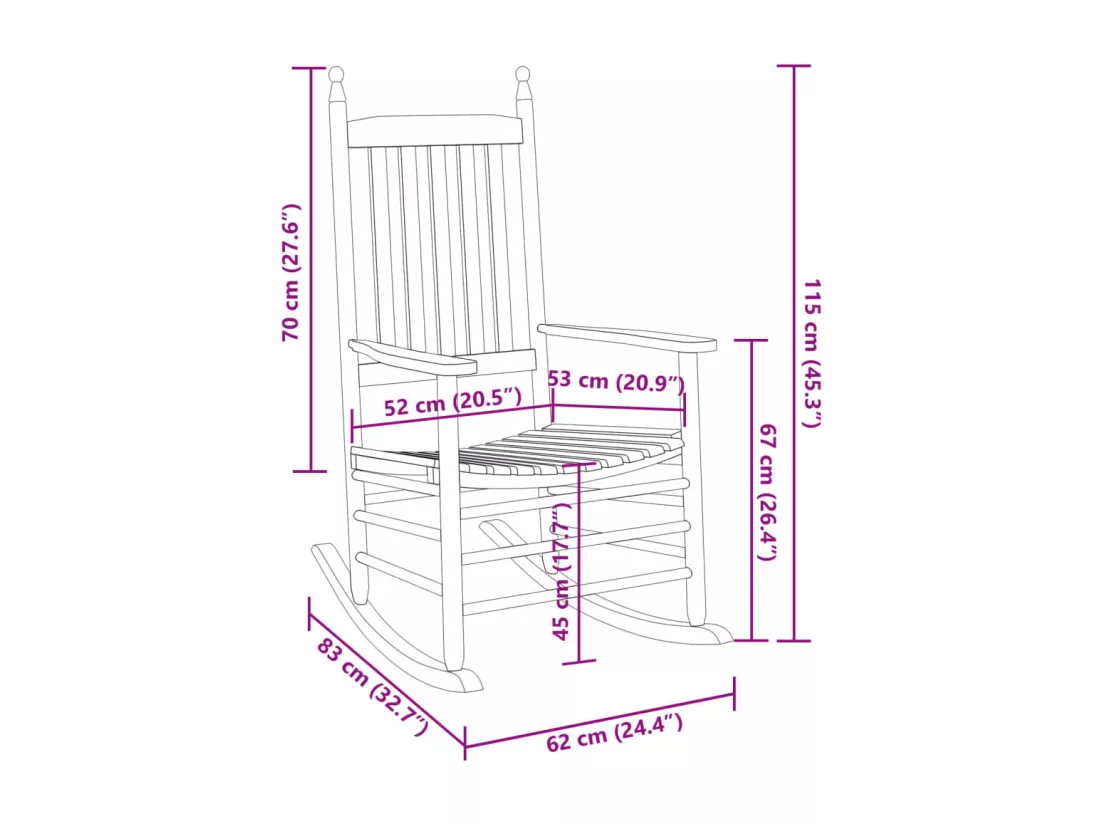 Chaise à bascule avec table pliable gris bois massif peuplier