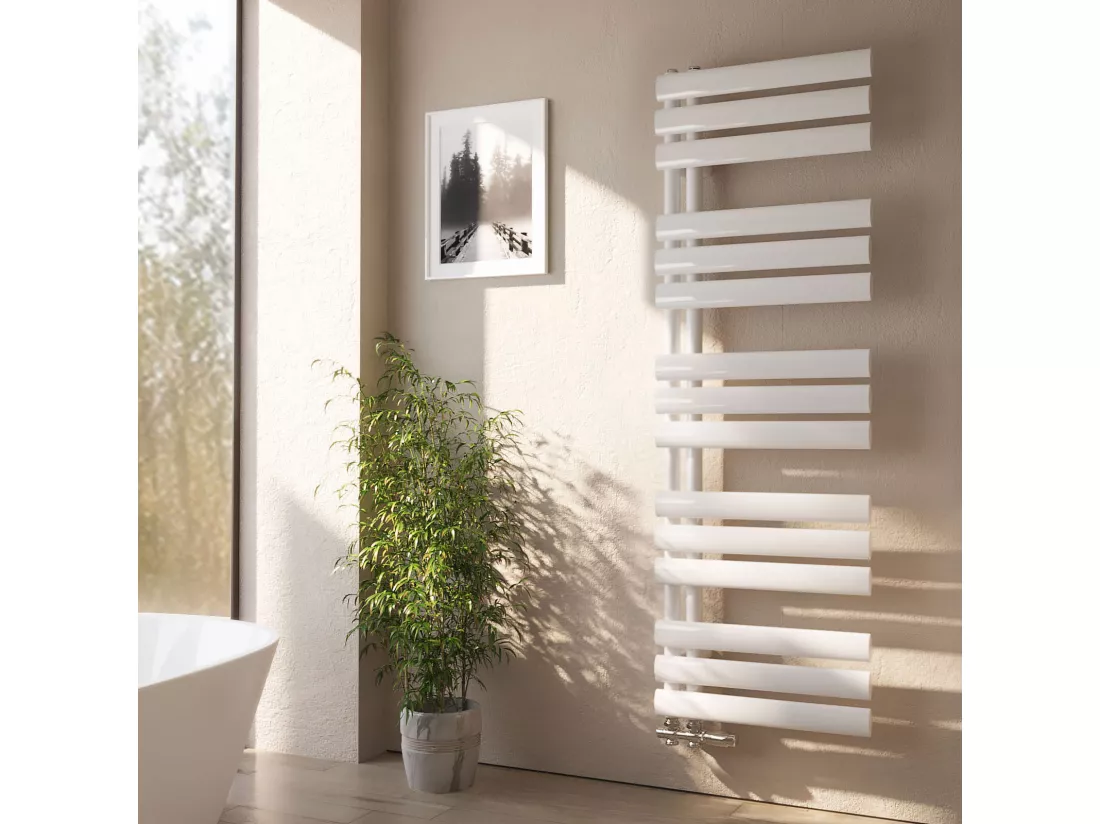 Sèche-serviette eau chaude EMKE raccord latéral radiateur sèche-serviettes blanc 143 × 40 cm 484 watts