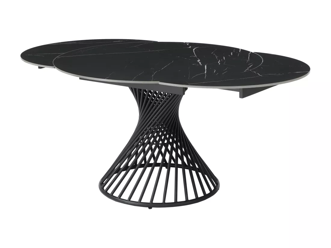 Table à manger extensible 4 à 8 personnes en céramique et métal - Effet marbre noir - CASTINA