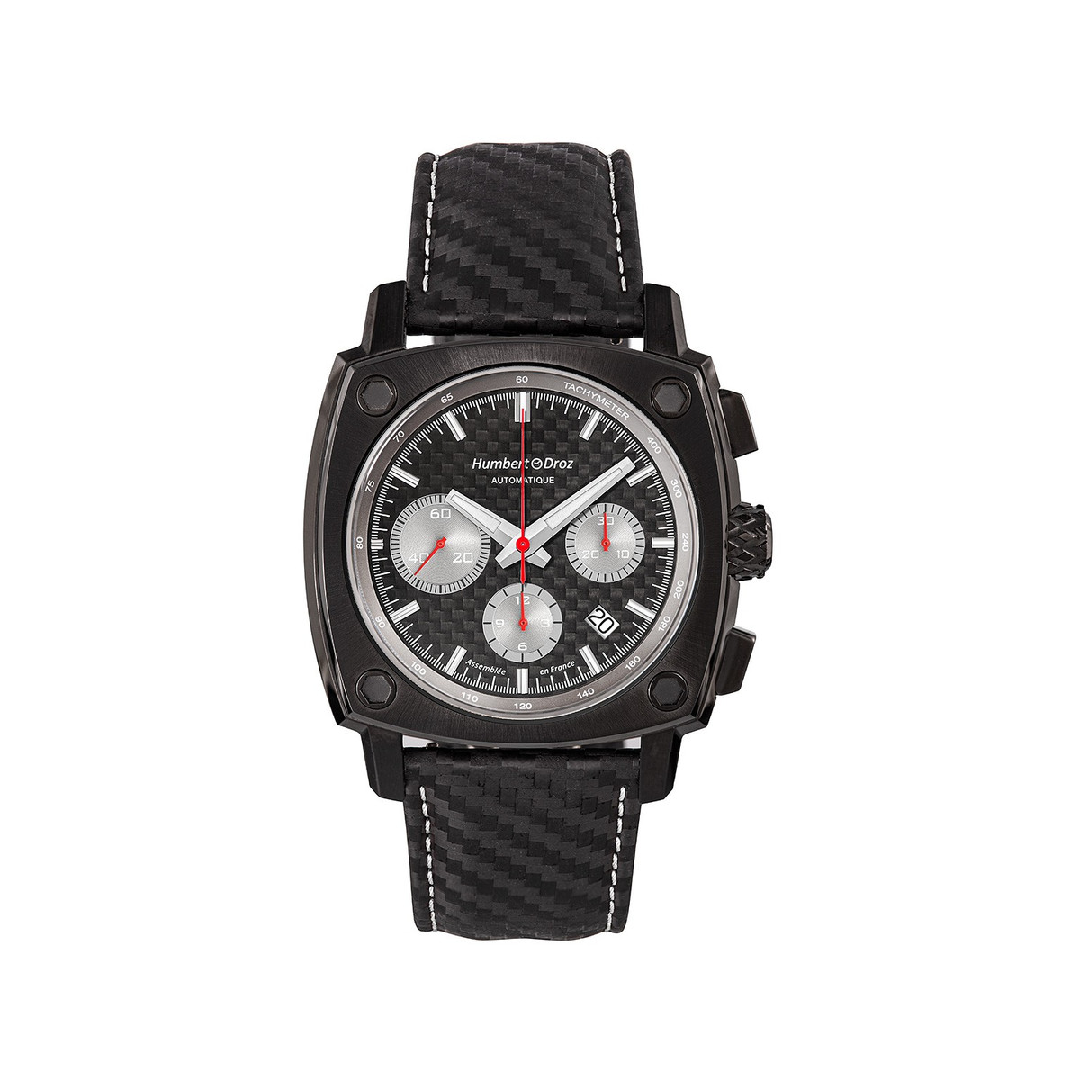 Montre HUMBERT-DROZ hd7 homme chronographe, bracelet cuir noir
