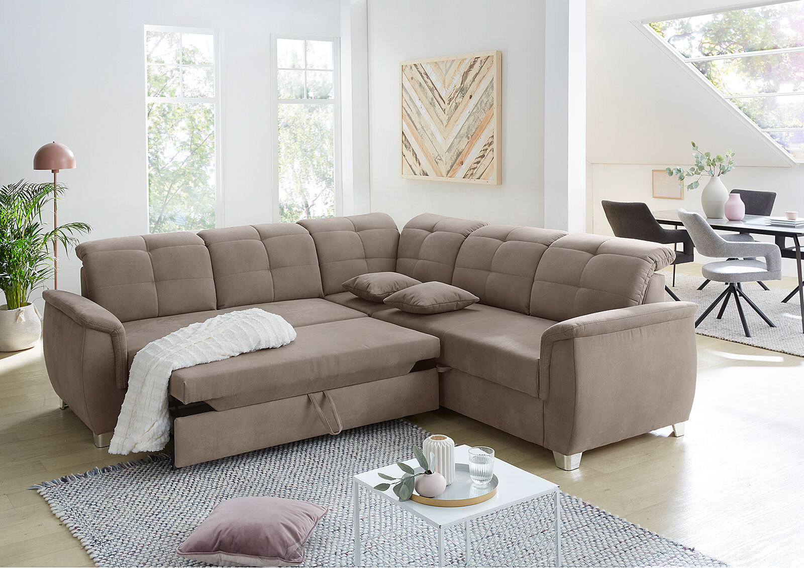 Ecksofa Udine, Microfaserbezug, Bezug u. Bettkasten
