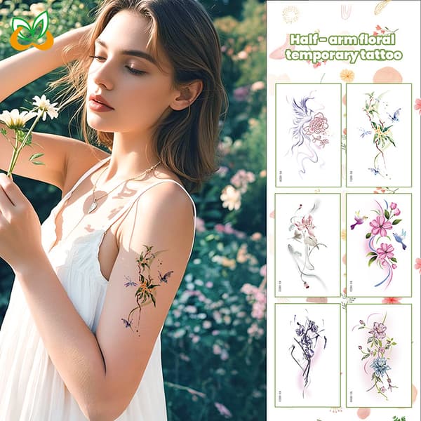 INF Assorterte midlertidige tatoveringer - Blomsterdesign (10 ark)