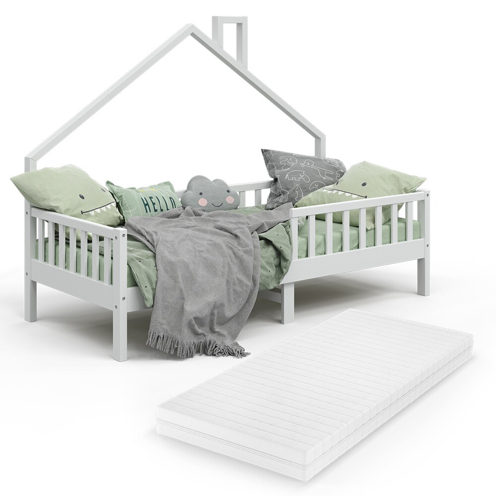 VitaliSpa Hausbett Kinderbett Spielbett Noemi 90x200cm inkl. Matratze weiß