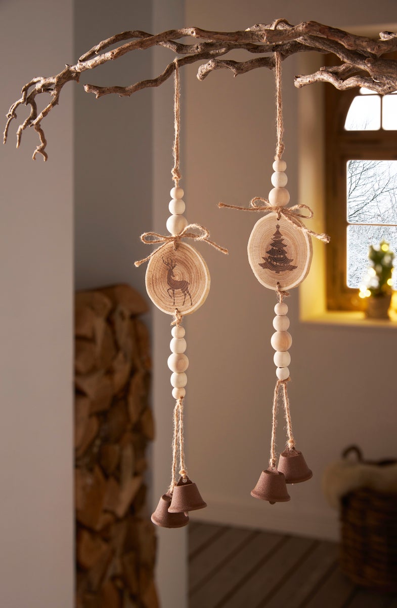 FRANK FLECHTWAREN | Winterhanger Rendier & Dennenboom, Set van 2, ca. 7 x 3,5 x 40 cm, EIK, METAAL, HENNEP