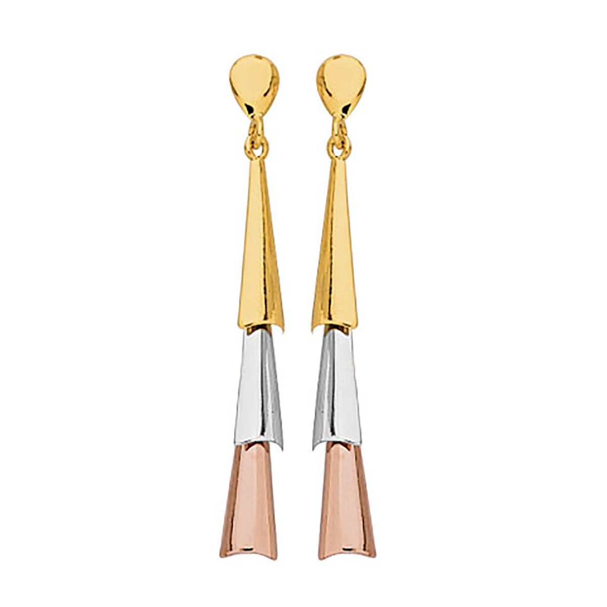 Boucles d'oreilles pendantes motif 3 ors superposés