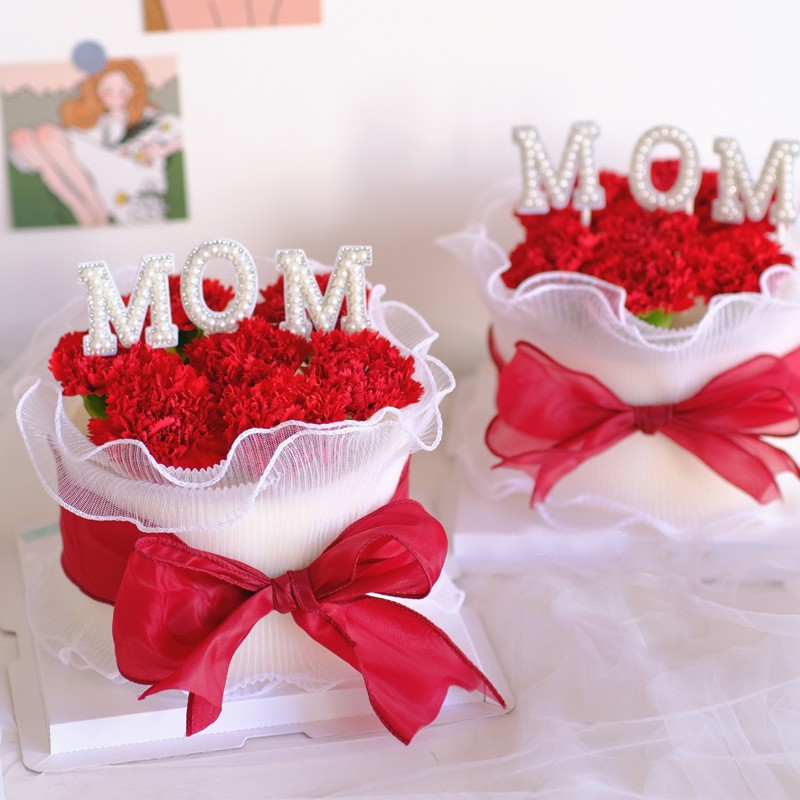 (3-tlg. Set) Kuchenstecker Muttertag Tortenstecker Topper Dekoration für Torten / Kuchen - Mom / Rosa