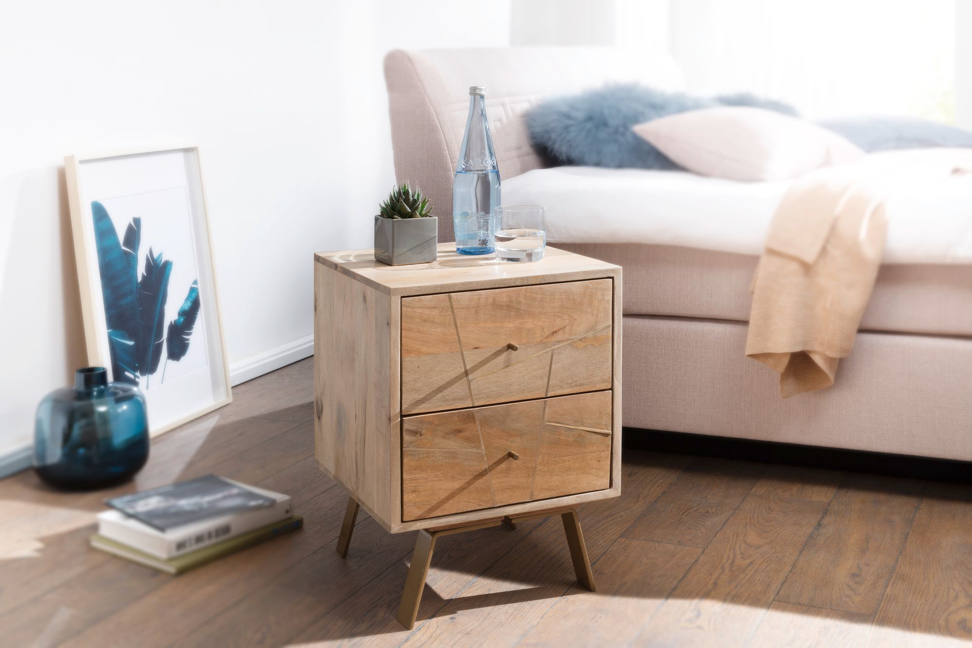 FineBuy Nachtkonsole SIKAR Nachttisch Boxspringbett Nachtkästchen Holz massiv