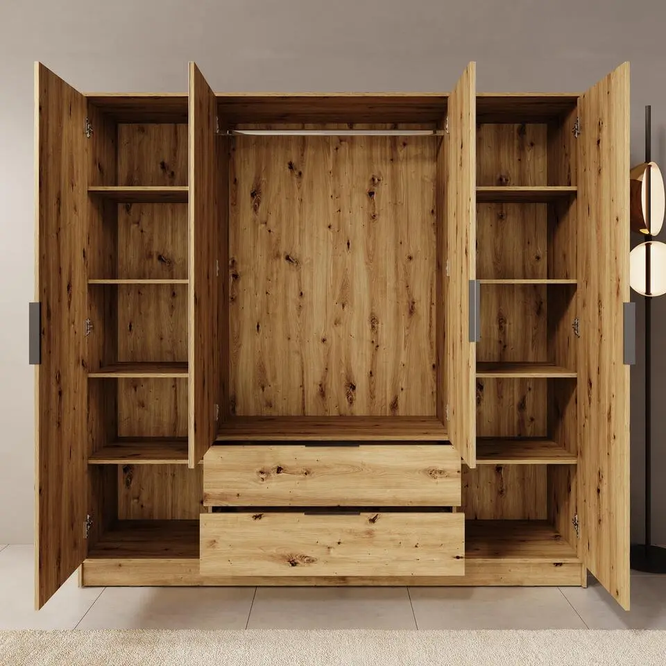 Meubella - Kledingkast Kaelum - Eiken - 206 cm - Met spiegel