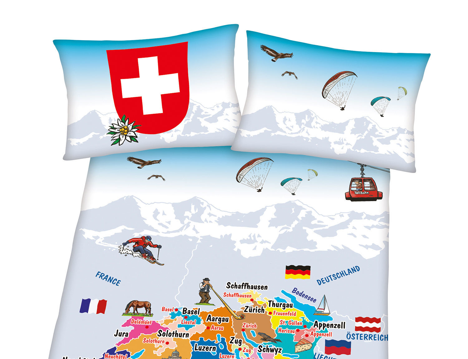 Bettwäsche mit Schweizer Landkarte