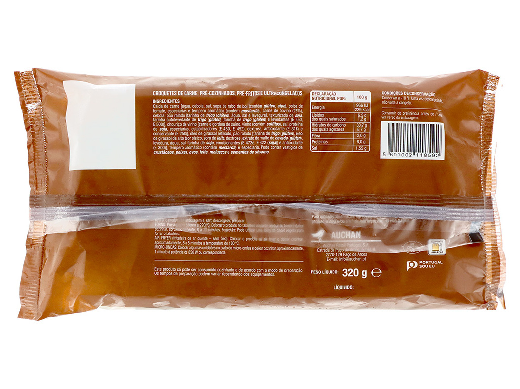 CROQUETES AUCHAN DE CARNE PARA FORNO 10UN 320G