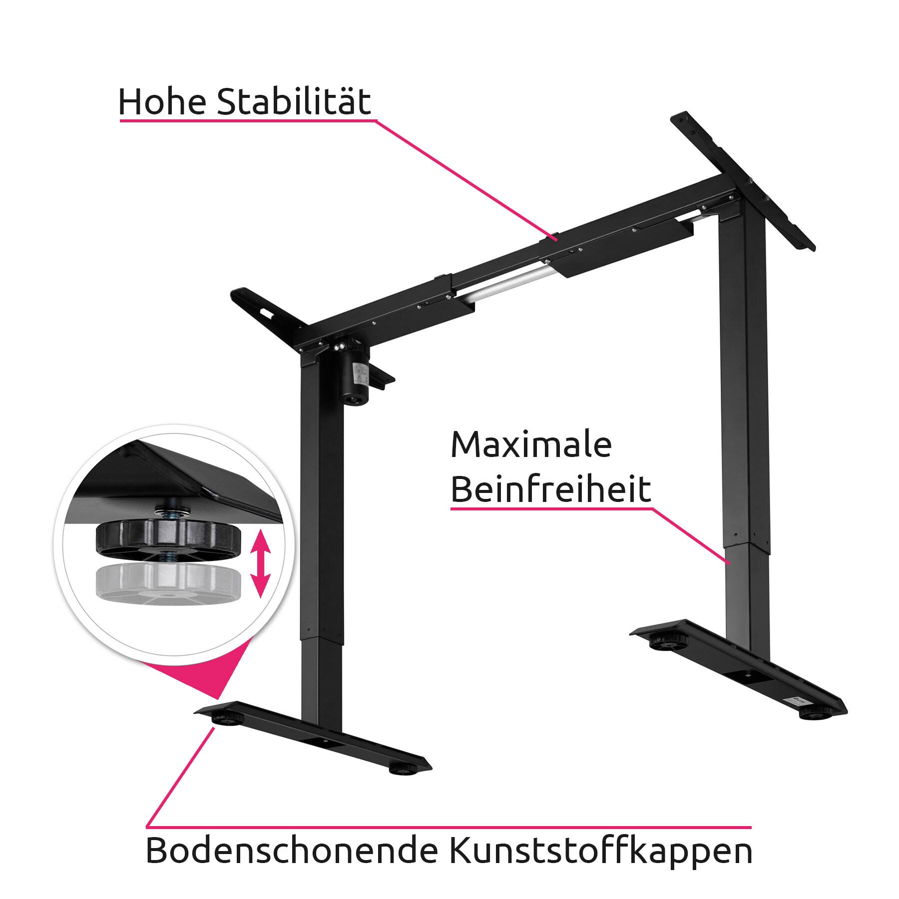 tectake® Tischgestell, elektrisch höhenverstellbar, breitenverstellbar, 85 - 129 x 65 x 71 - 121 cm