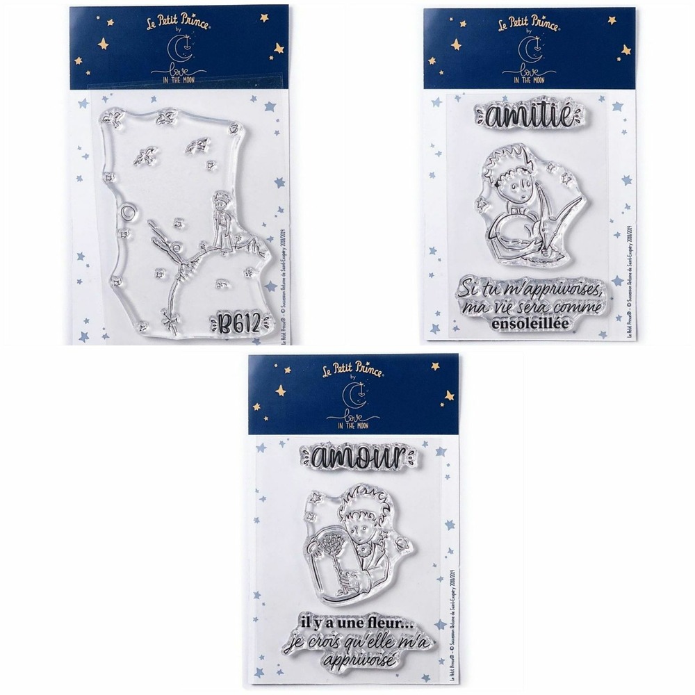 7 tampons transparents le petit prince et astéroïd + renard + fleur