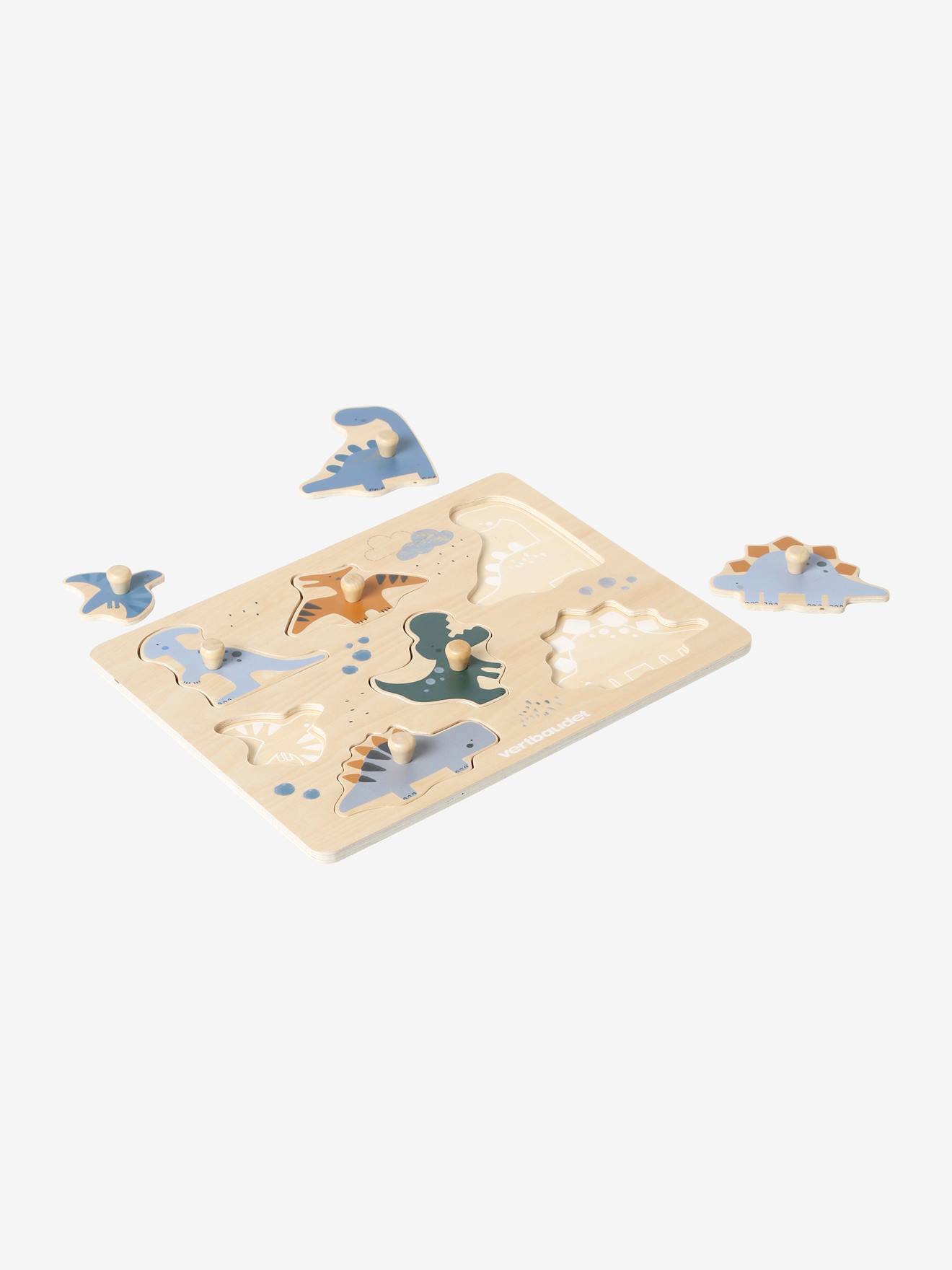 Quebra-cabeça de botões de dinossauro de madeira, certificado FSC®, multicolorido
