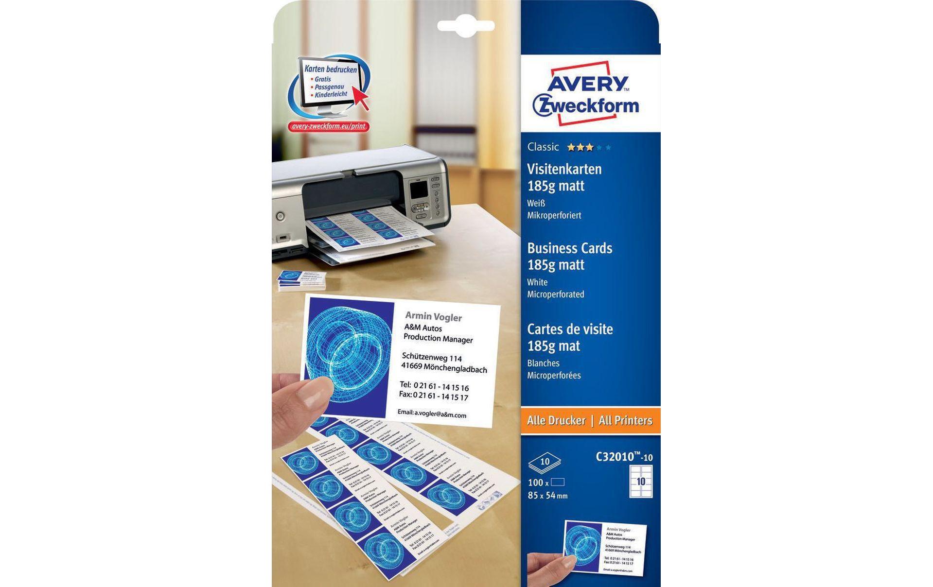Visitenkarten-Etiketten Laser 85 x 54 mm 100 StückEtiketten für Drucker, 85x54 mm, weiss