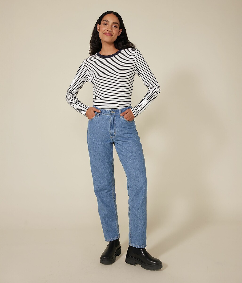 PETIT BATEAU<br>Camiseta icônica de manga comprida em malha canelada listrada