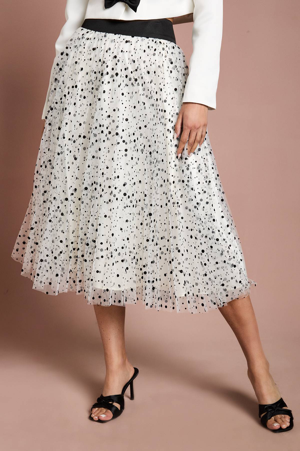 Coast Jupe Midi Plissée En Mesh À Pois Lisa Tan