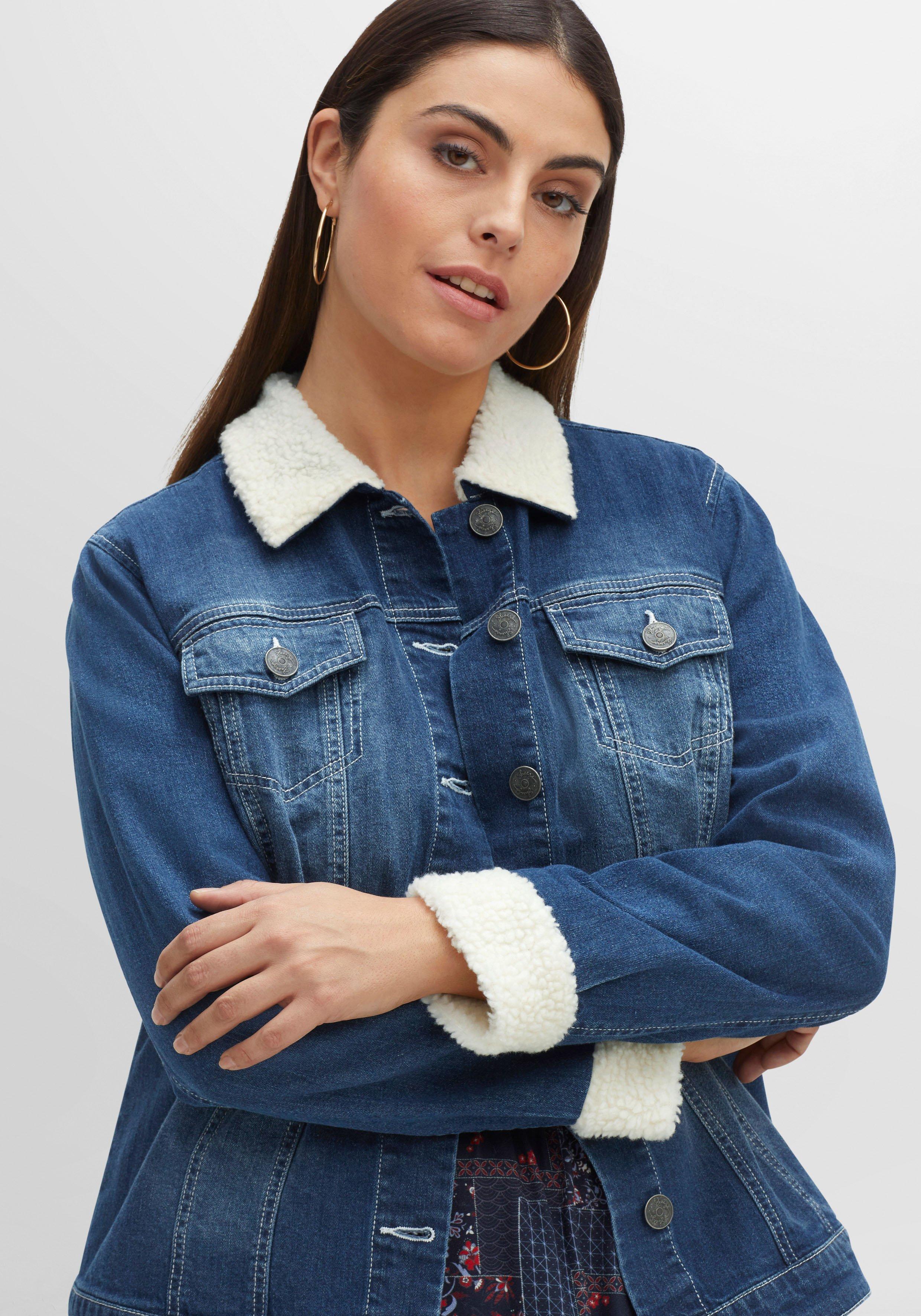 Jeansjacke mit Fellimitat an Kragen und Ärmeln