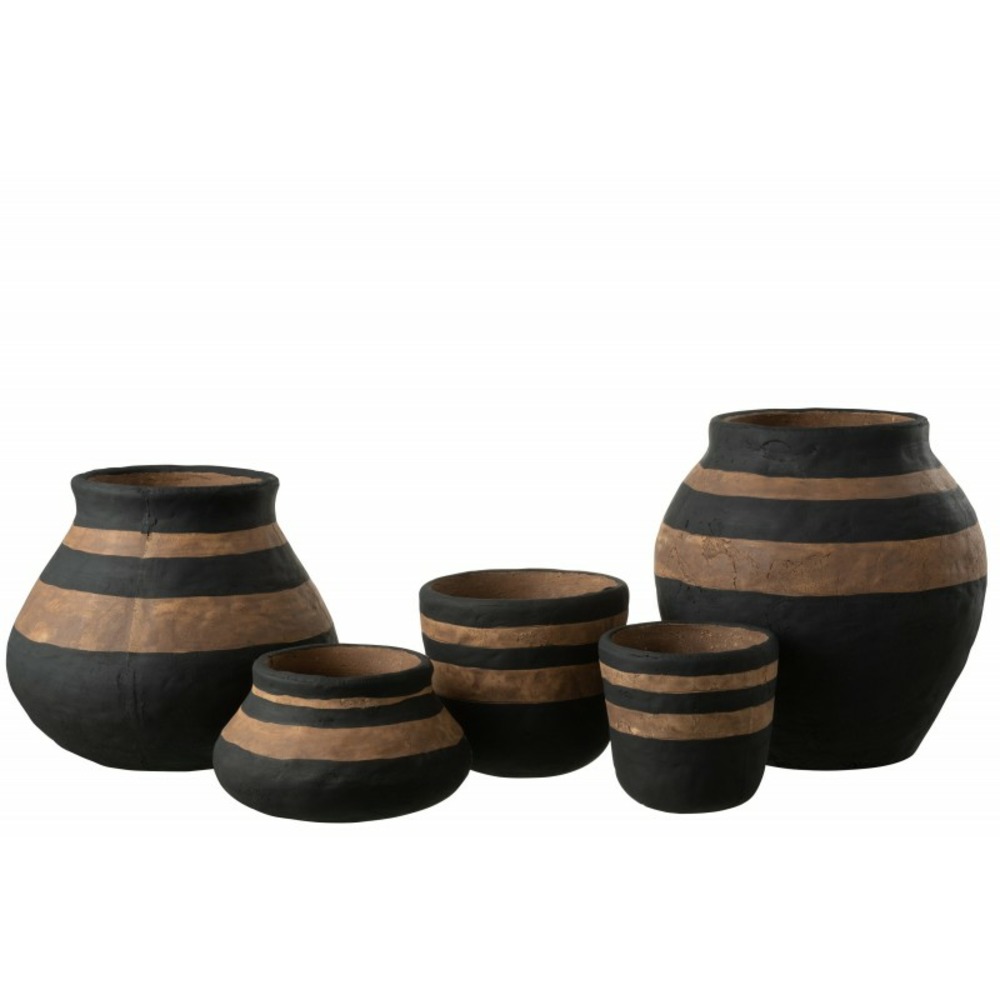 Vase bas avec bandes marron en céramique noir 28x28x25 cm