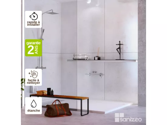 Lot de 2 Panneaux d'Habillage pour Douche et Baignoire, L120*l120*0.4 cm, effet minéral blanc, Verona White by SANIZÉO