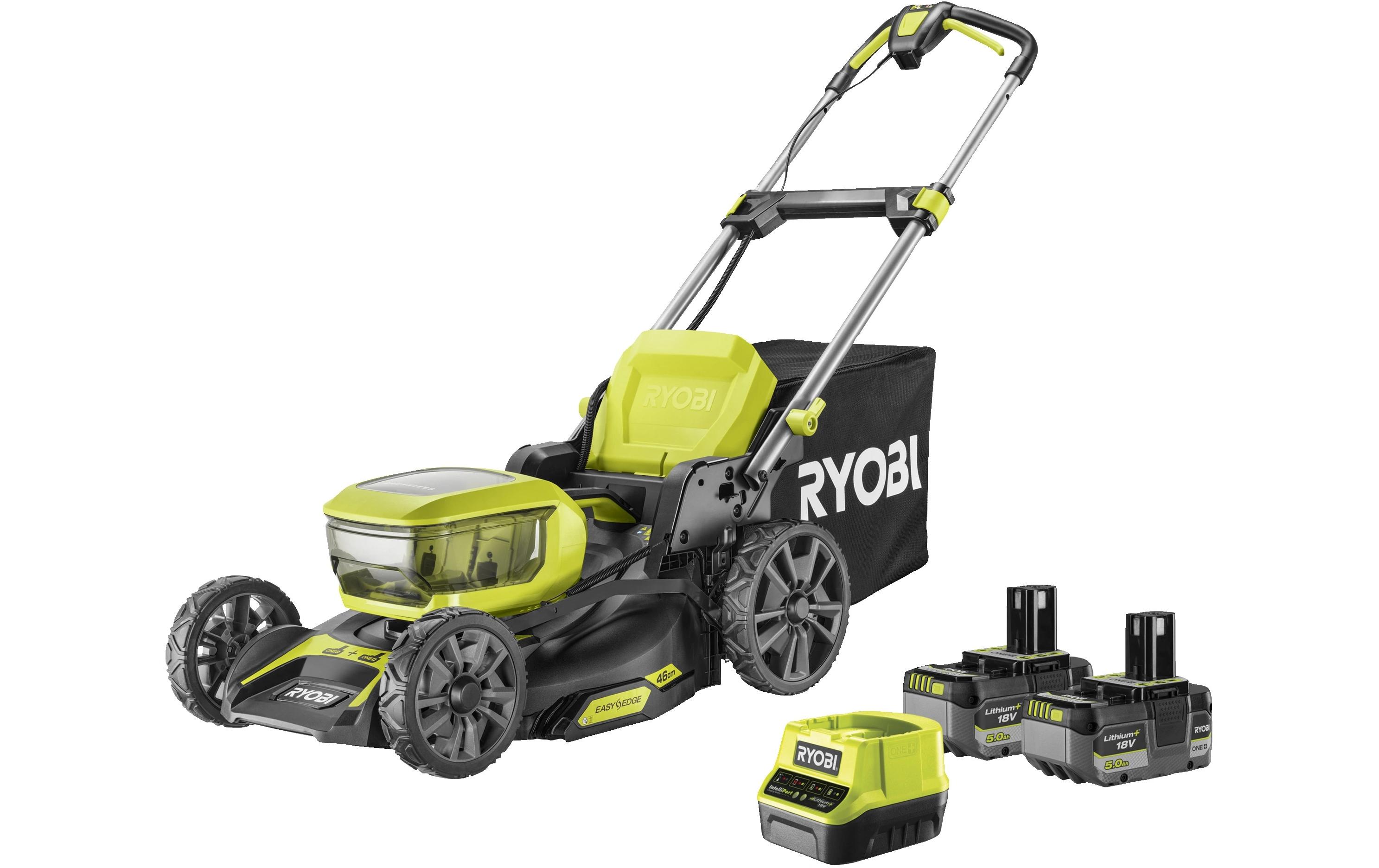 Akku-Rasenmäher RY18 lmX46A-250 + 2x 5.0 Ah<br>Akku-Rasenmäher mit Brushless-Motor und 46 cm Schnittbreite