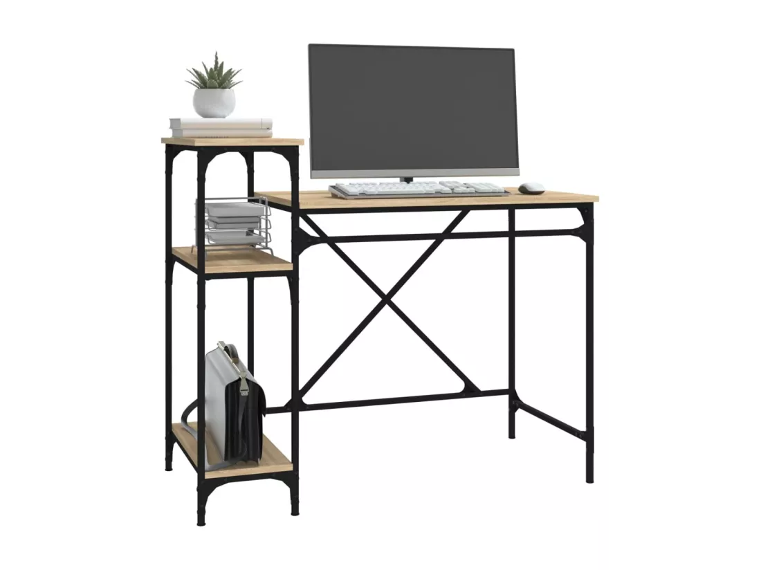 Bureau avec étagères chêne 105x50x90cm bois d'ingénierie et fer