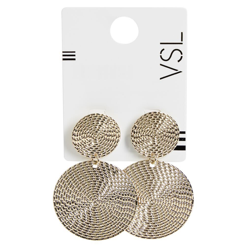 Paire de boucles d'oreilles pendantes ronds métal martelé doré