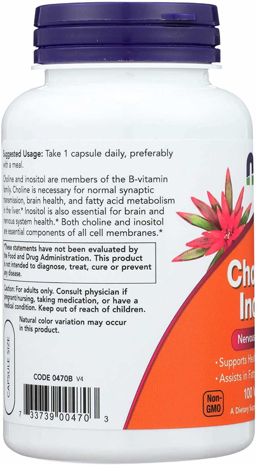 NOW Foods Colina e Inositol 500 mg 100 cápsulas
