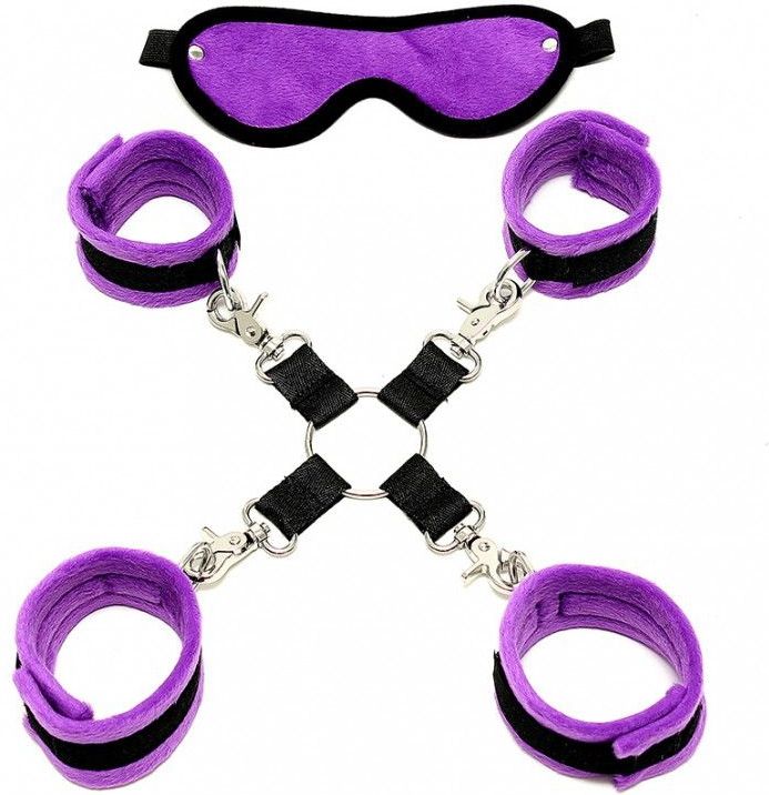 Rimba - Soft Bondage Set Met klittenband (6-delig) - Paars/Zwart