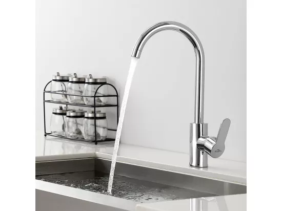 Elégant Mitigeur de Cuisine Chromé,Pivotant à 360° Robinet d'Évier en Laiton avec Eau Chaude/Froide pour Cuisine,Mousseur Démontable