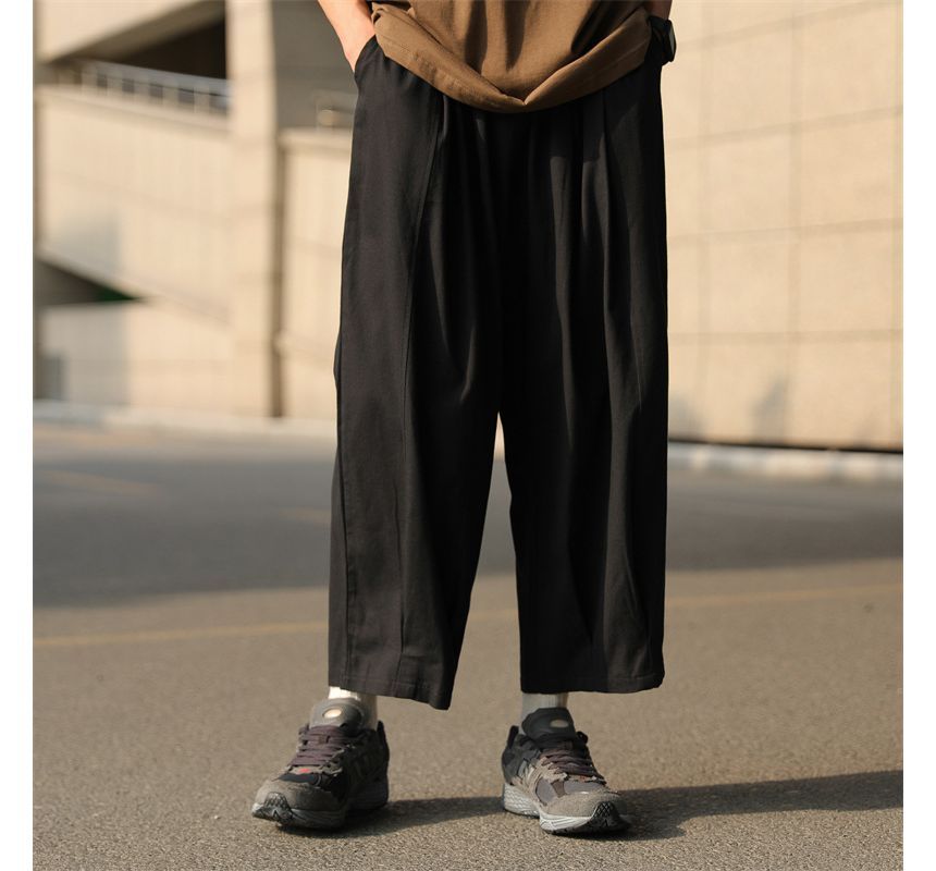 POSI - Effen cropped losse broek met trekkoord in de taille