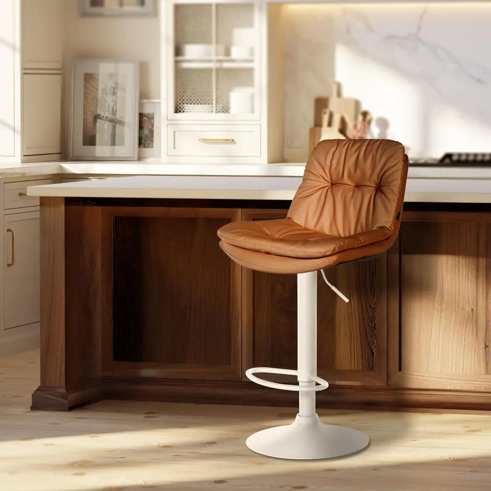 CLP Barkruk Laurel zwart Frame - Kunstleer - licht bruin