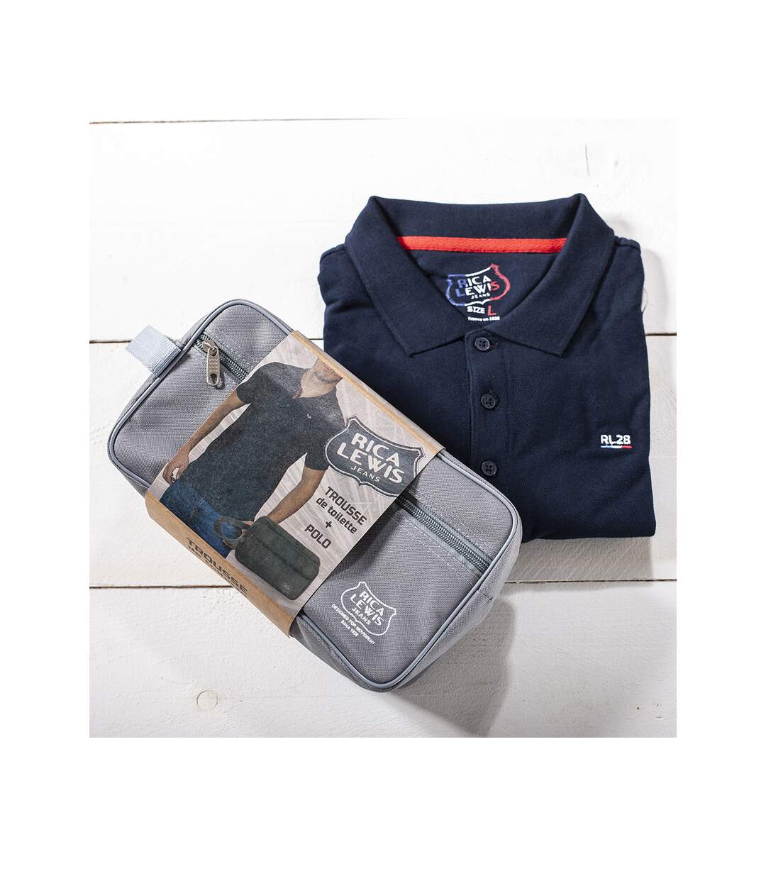 Lot polo coton piqué + trousse de toilette NOIR