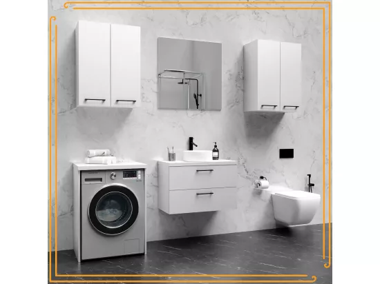 Armoire de salle de bain suspendue 60 cm au-dessus de l'évier de la machine à laver Étagères blanches noires