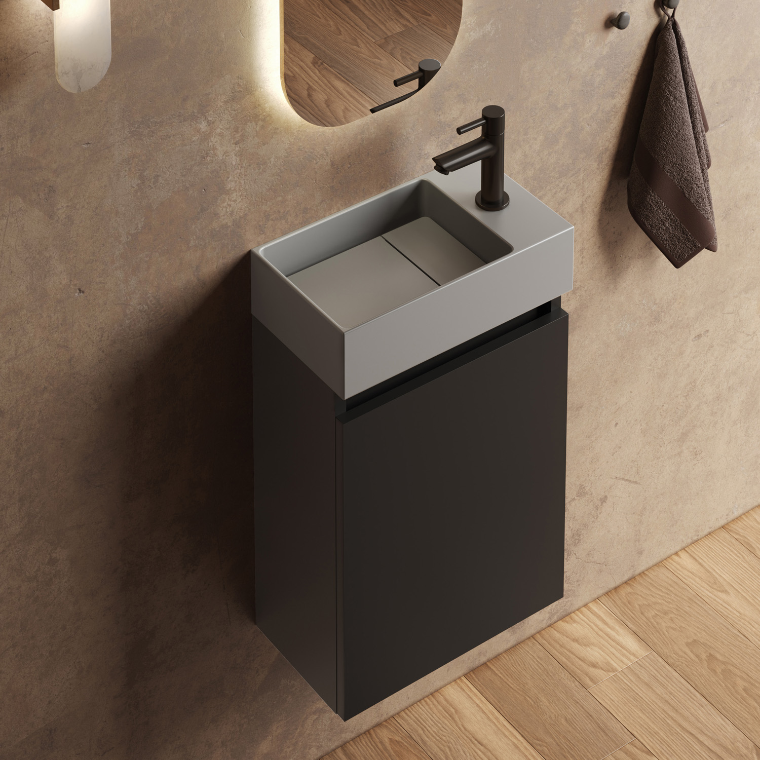 Fontana Itsie toiletmeubel mat zwart 40cm met fontein in mat grijs
