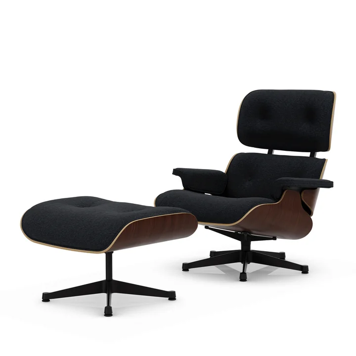Vitra - Lounge Chair & Ottoman, schwarz, Nussbaum dunkel, Nubia, anthrazit / schwarz (neue Masse)