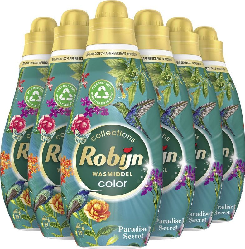 Robijn Klein & Krachtig Collections Color Paradise Secret Vloeibaar Wasmiddel - 6 x 19 wasbeurten - Voordeelverpakking