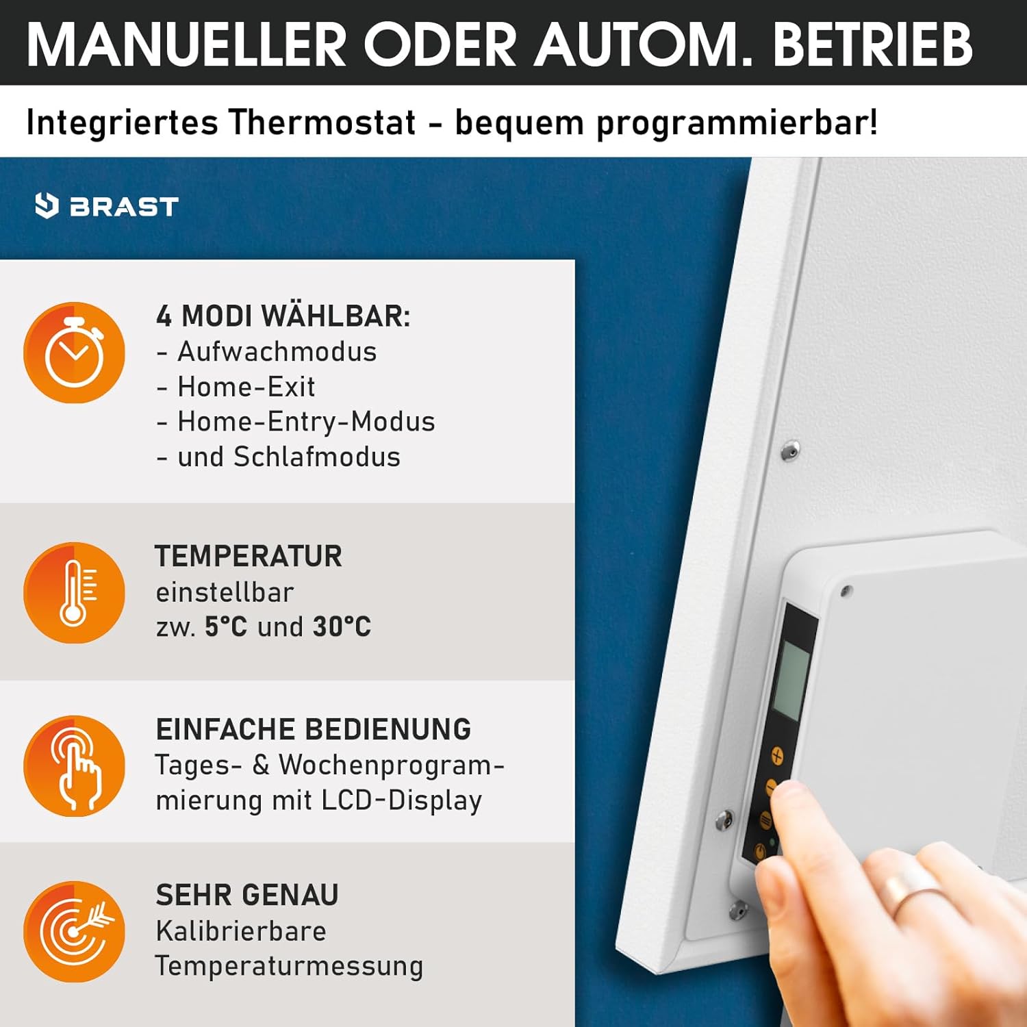 BRAST® Infrarotheizung mit Thermostat | 300-1100 Watt | Made in Europe | Inkl. Wandhalterung | hoher Wirkungsgrad | Flexibler Einsatz | Ultraflache Bauweise | IP-TH 700