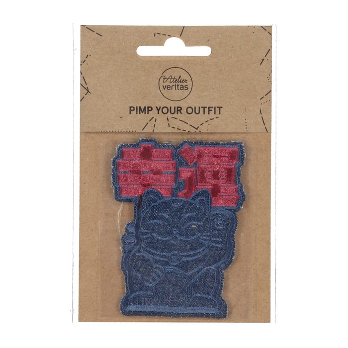 Atelier Veritas-Denim patch gelukskat 8,5x6cm