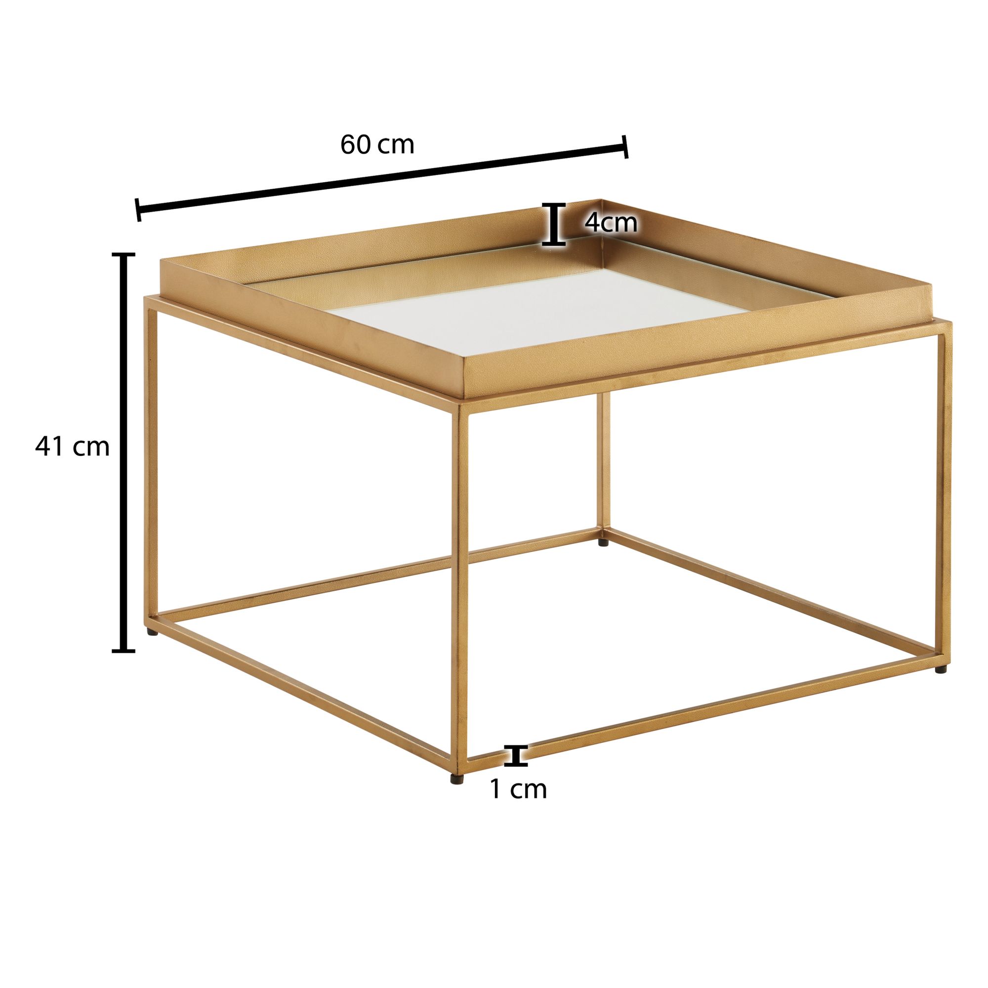 KADIMA DESIGN Quadratischer Couchtisch, verspiegeltes Glas, goldenes Metallgestell