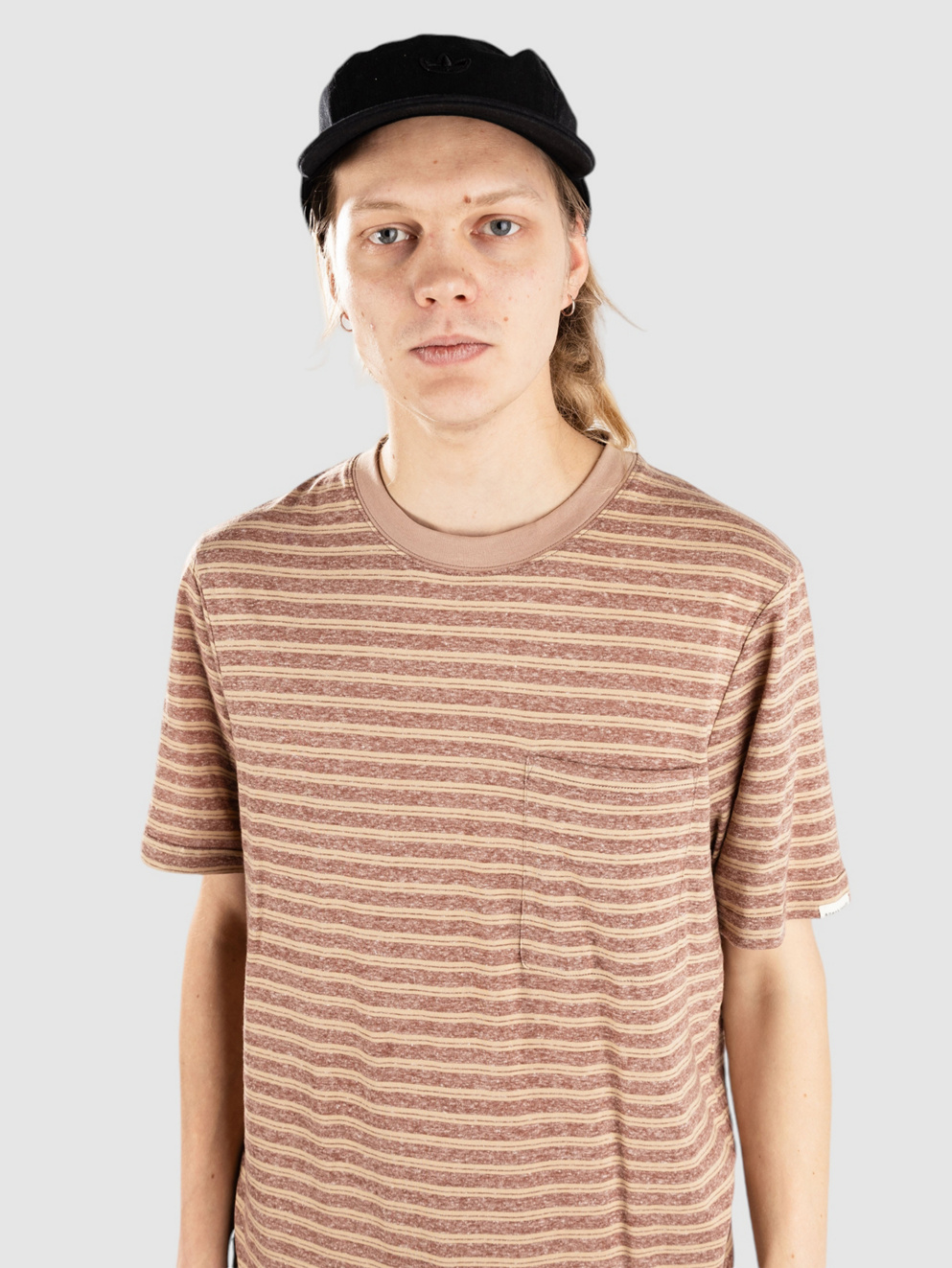 Anerkjendt Akkikki Cot/Linen Stripe T-Shirt auburn