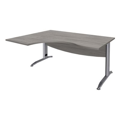 Bureau compact à gauche IDRA - L160 cm - Pieds alu - plateau imitation Chêne gris (Pieds de renfort obligatoire à rajouter - non inclus)
